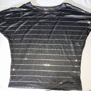 Rock 47 by Wrangler Black One Shoulder Sequin Top Size Small